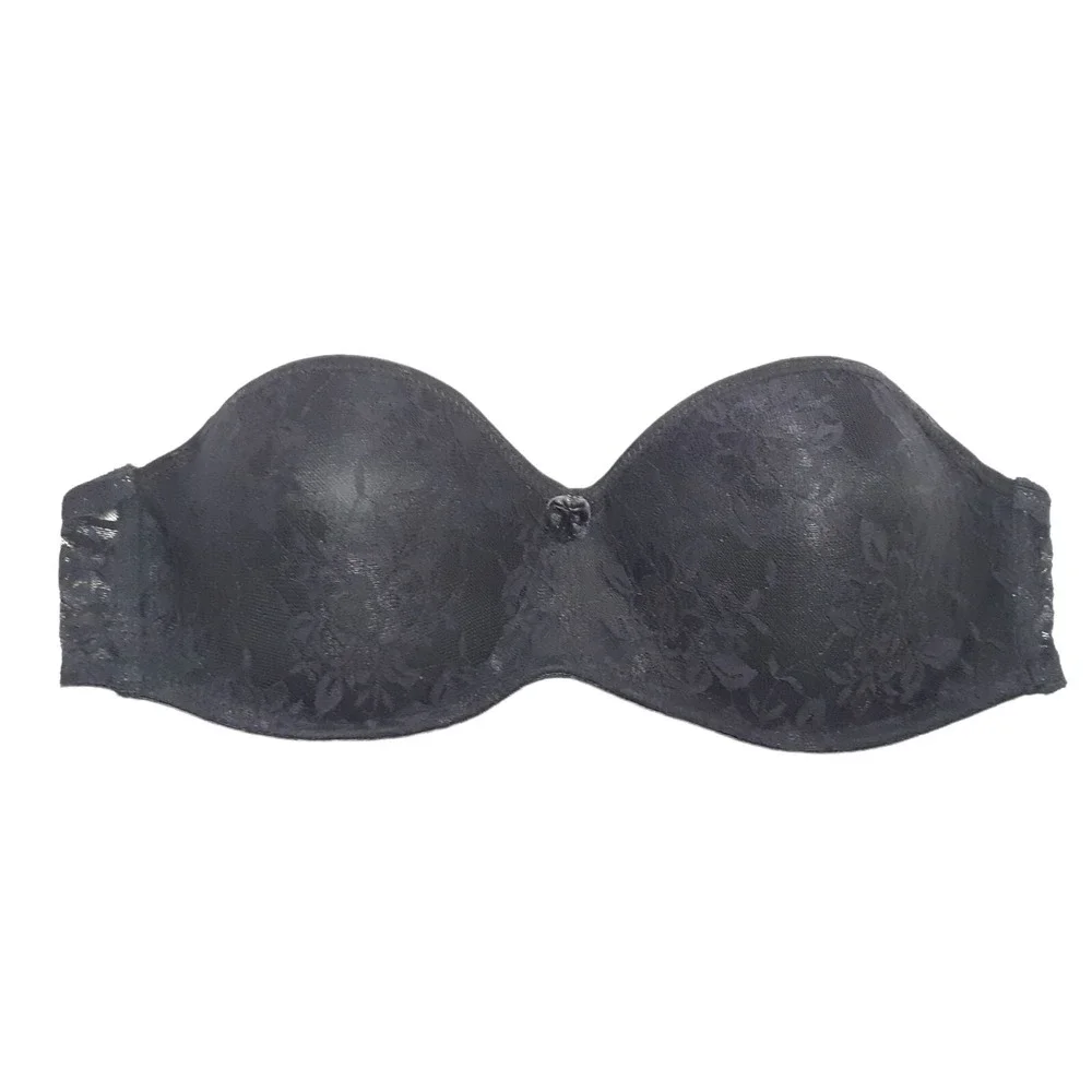 Rene Rofe Bra 36B Black‎ Strapless Floral Lace Padded Underwired Womens
